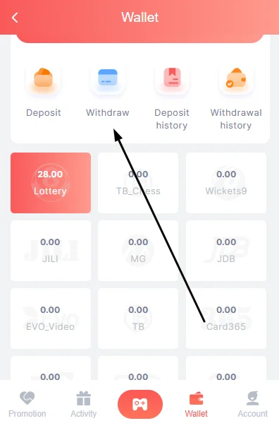 click on withdraw for 91 club